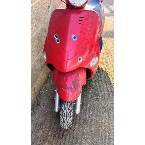 54 - Moped styled after Deadpool's DP2 Vespa Scooter with custom 'DP2' plate with bullet decal stickers t... 