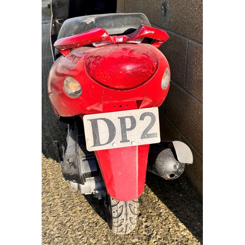 54 - Moped styled after Deadpool's DP2 Vespa Scooter with custom 'DP2' plate with bullet decal stickers t... 