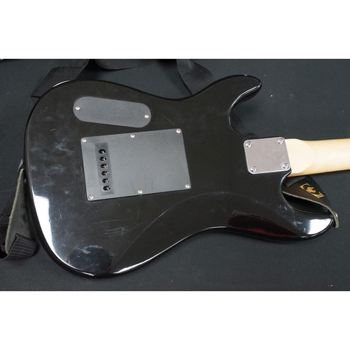 402 - Guitar - 2 stratocaster style electric guitars to include an Encore and an Elevation, both in black ... 