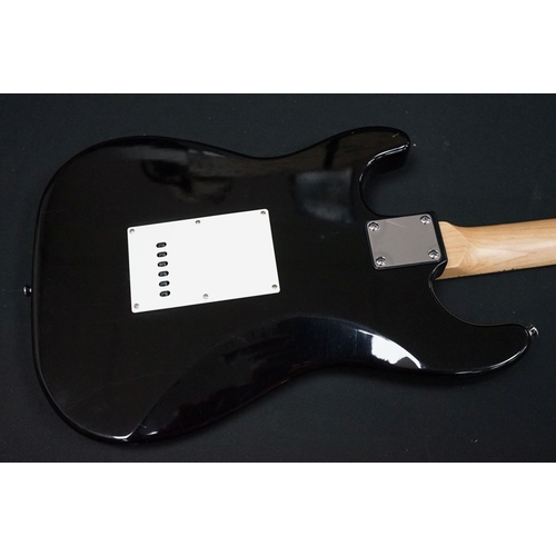 402 - Guitar - 2 stratocaster style electric guitars to include an Encore and an Elevation, both in black ... 