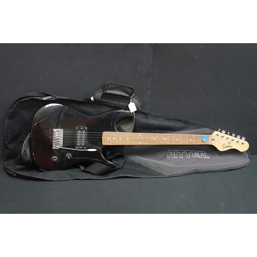 402 - Guitar - 2 stratocaster style electric guitars to include an Encore and an Elevation, both in black ... 