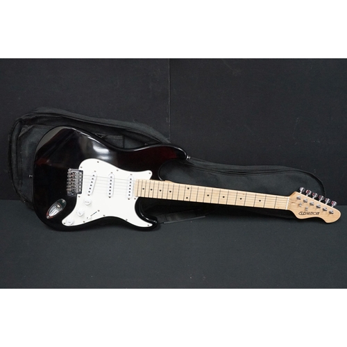 443A - Guitar - 2 stratocaster style electric guitars to include an Encore and an Elevation, both in black ... 