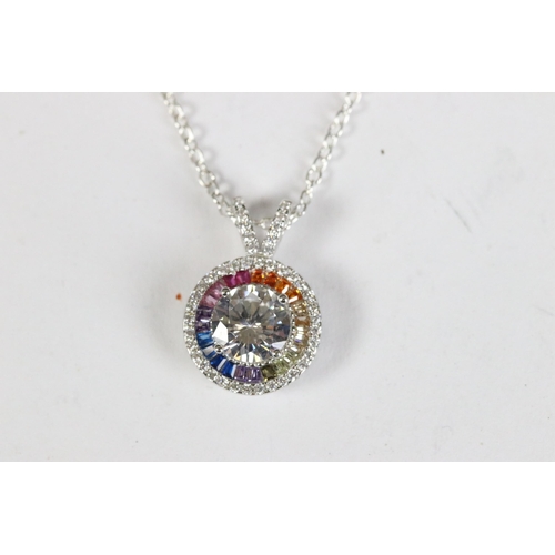 241 - Silver CZ and rubilite ring and pendant necklace