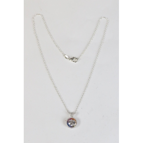 241 - Silver CZ and rubilite ring and pendant necklace