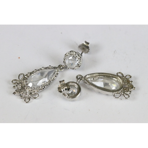 249 - Pair of silver and rock crystal drop earrings