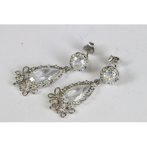 249 - Pair of silver and rock crystal drop earrings