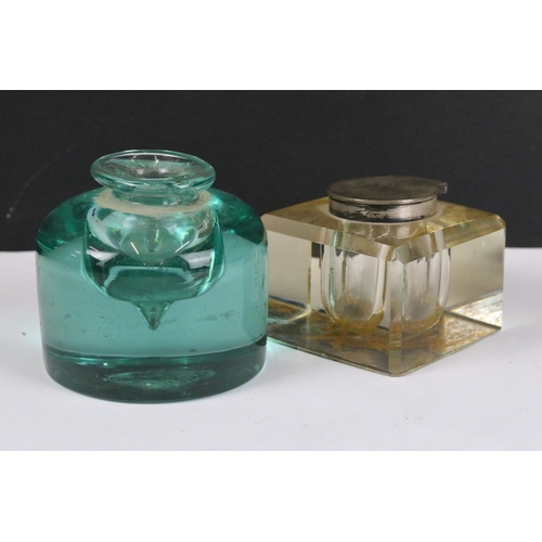 258 - Two glass ink wells to include a fully hallmarked sterling silver lidded example, assay marked for B... 