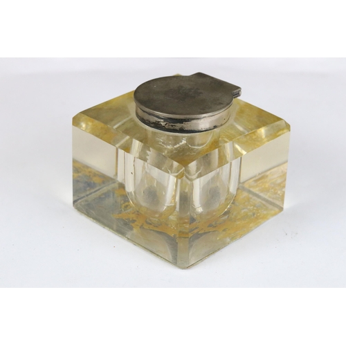 258 - Two glass ink wells to include a fully hallmarked sterling silver lidded example, assay marked for B... 