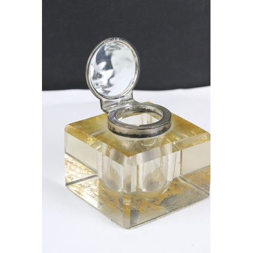 258 - Two glass ink wells to include a fully hallmarked sterling silver lidded example, assay marked for B... 