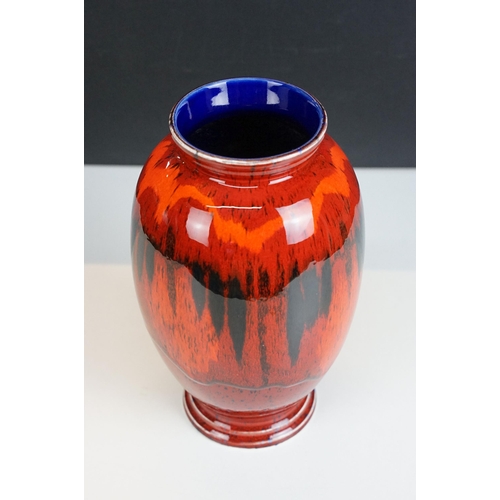 1 - Poole Pottery Lava red living glaze vase with blue interior, H 23cm