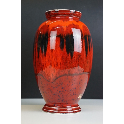 1 - Poole Pottery Lava red living glaze vase with blue interior, H 23cm