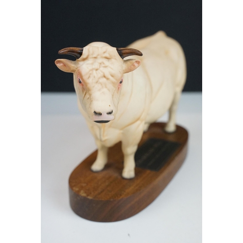 10 - Beswick Connoisseur model of a Charolais bull on wooden plinth, model no. A2600, Matt finish, 24cm l... 