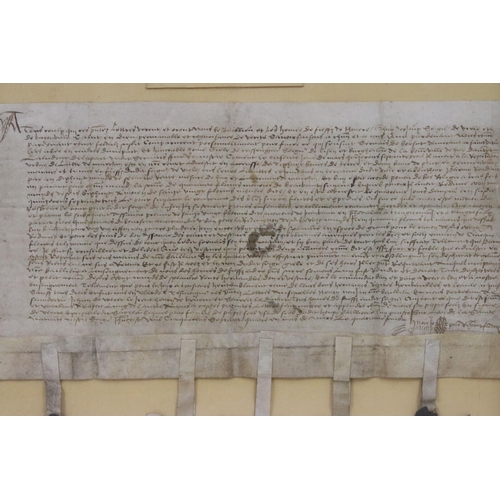 109 - Framed 1574 land grant dated between Sernais de Borsut & Ciele de Crissenguee, Squire of Lisen & bur... 