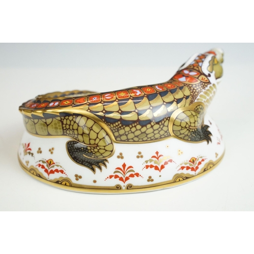 11 - Royal Crown Derby Imari pattern paperweights in the form of crocodile MMIII with gold stopper, puffi... 