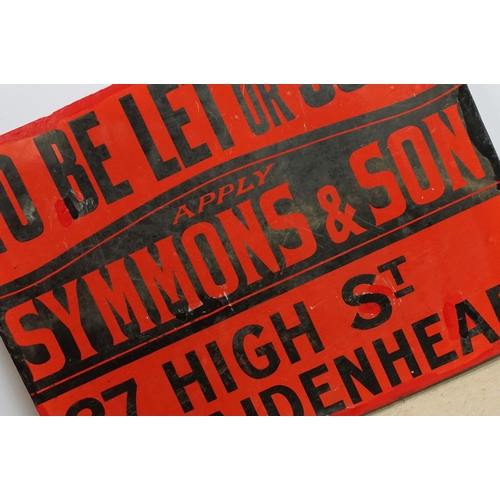 125 - Advertising - estate agent's sign, ' To Be Let or Sold Apply Symmons & Son 27, High St Maidenhead ',... 