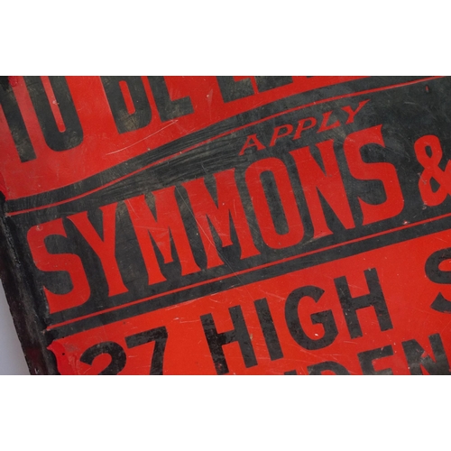 125 - Advertising - estate agent's sign, ' To Be Let or Sold Apply Symmons & Son 27, High St Maidenhead ',... 