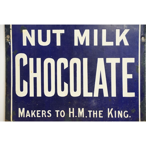 132 - Advertising - Fry's Nut Milk Chocolate Makers to H.M. The King rectangular enamel sign, by Chromo Wo... 