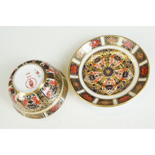 15 - Royal Derby Imari pattern 1128 miniature five piece tea set and oval tray, the tea set comprising te... 