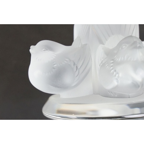 2 - Lalique clear crystal bowl atop a frosted crystal sparrow base. Lalique France etched backstamp, H 9... 