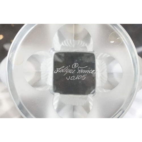 2 - Lalique clear crystal bowl atop a frosted crystal sparrow base. Lalique France etched backstamp, H 9... 