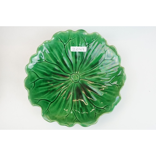 23 - Selection of Mintons leaf form plates two with foliage handles, press marked to base, approx. diamet... 