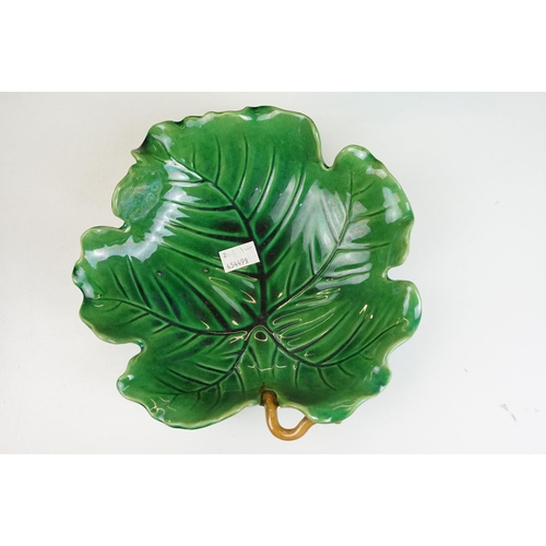 23 - Selection of Mintons leaf form plates two with foliage handles, press marked to base, approx. diamet... 