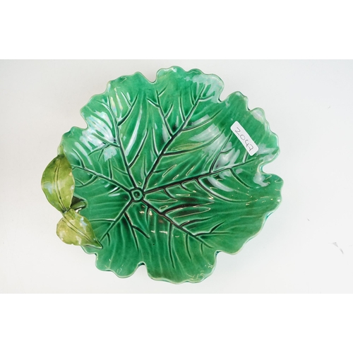 23 - Selection of Mintons leaf form plates two with foliage handles, press marked to base, approx. diamet... 