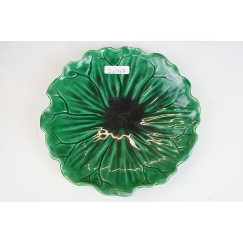 23 - Selection of Mintons leaf form plates two with foliage handles, press marked to base, approx. diamet... 