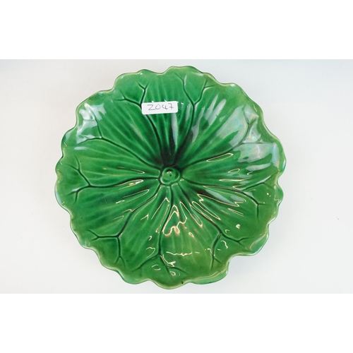 23 - Selection of Mintons leaf form plates two with foliage handles, press marked to base, approx. diamet... 