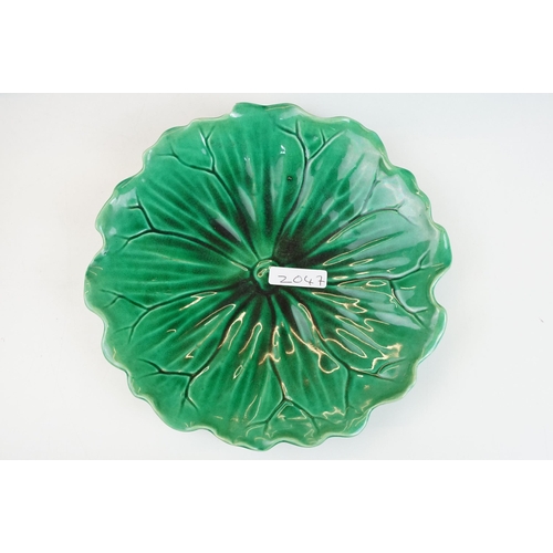 23 - Selection of Mintons leaf form plates two with foliage handles, press marked to base, approx. diamet... 