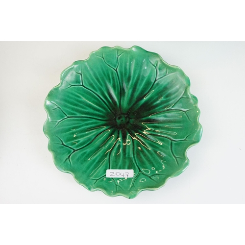 23 - Selection of Mintons leaf form plates two with foliage handles, press marked to base, approx. diamet... 