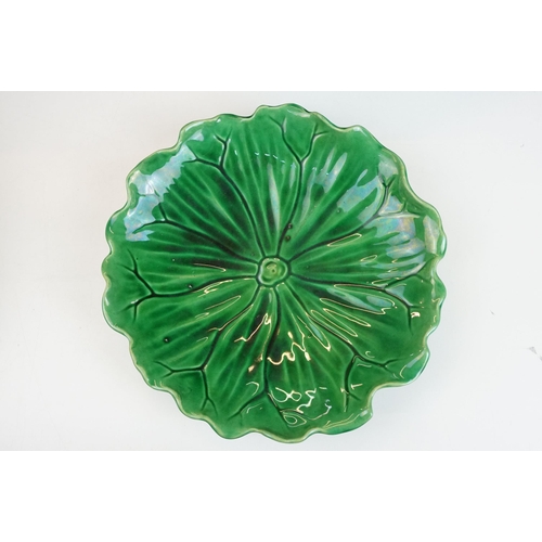 23 - Selection of Mintons leaf form plates two with foliage handles, press marked to base, approx. diamet... 