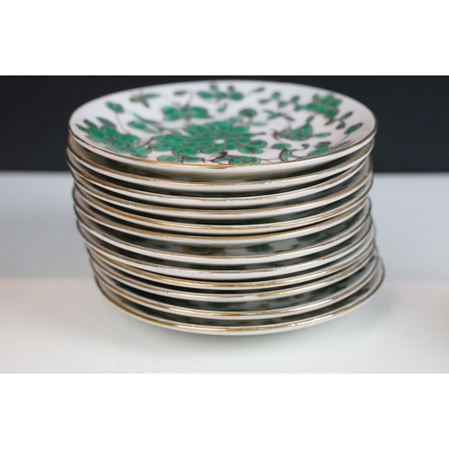 30 - Twelve Chinese green and gold style coffee cups and saucers