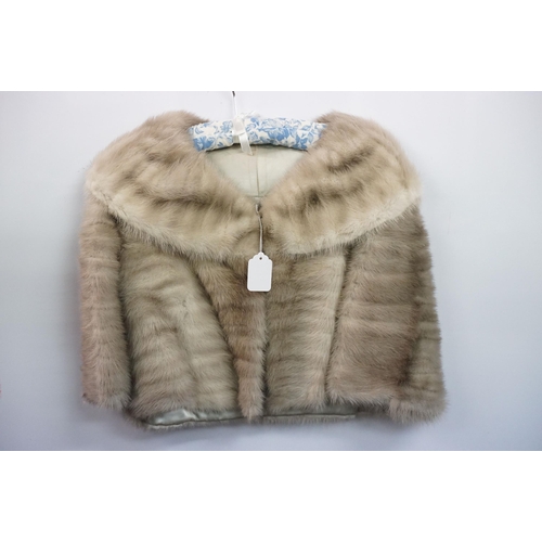 415 - Mink stole with initial embroidery to lining, together with fur jacket in size small, fur shrug jack... 