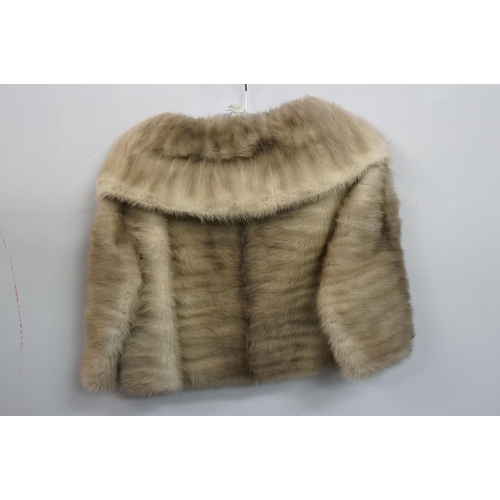 415 - Mink stole with initial embroidery to lining, together with fur jacket in size small, fur shrug jack... 