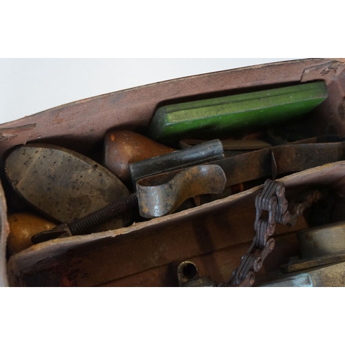 426 - Small leather case containing antique car accessories to include a car vulcaniser with gauge, tax di... 