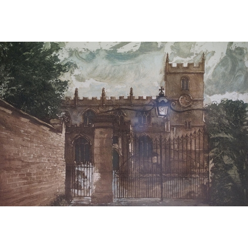 517 - A Smith, The Gate to Gods Acre, limited edition coloured etching, signed in pencil lower right, titl... 