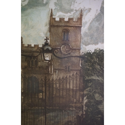 517 - A Smith, The Gate to Gods Acre, limited edition coloured etching, signed in pencil lower right, titl... 