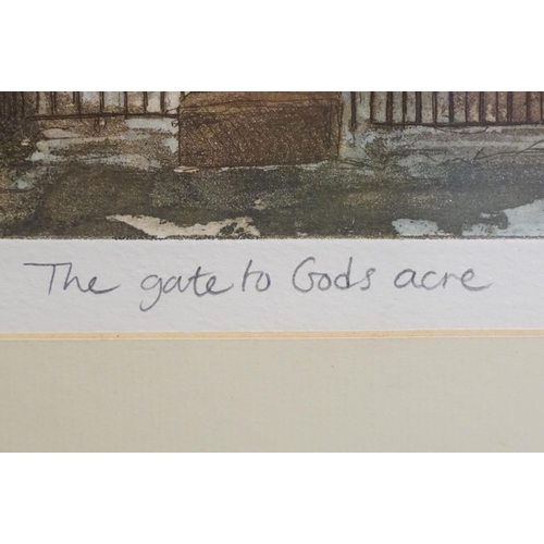 517 - A Smith, The Gate to Gods Acre, limited edition coloured etching, signed in pencil lower right, titl... 