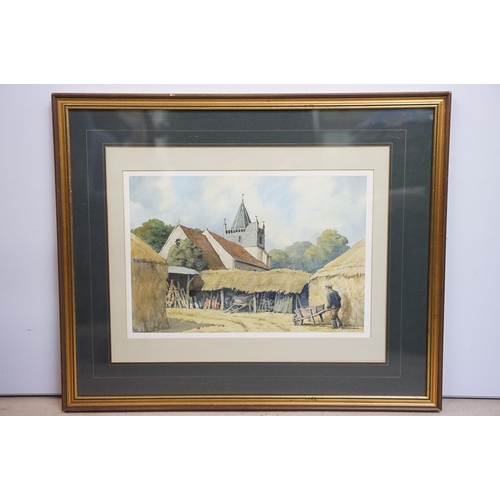 529 - Group of four framed watercolour farm and country landscapes, to includes artists, Edward Stamp, Phi... 