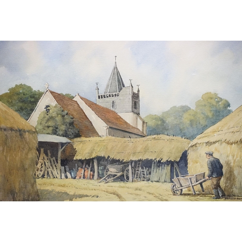 529 - Group of four framed watercolour farm and country landscapes, to includes artists, Edward Stamp, Phi... 