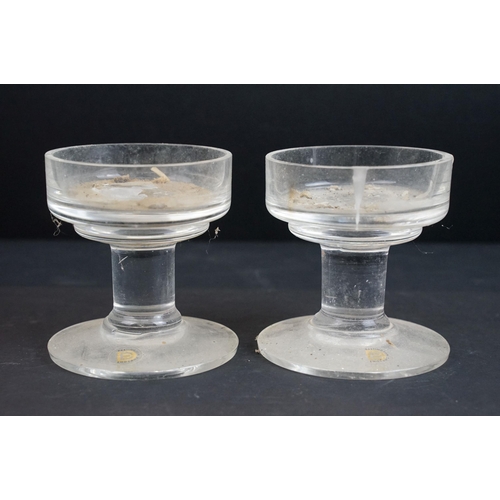 63 - Dartington crystal pair of two part candle holder candle lamp lanterns, H 22cm