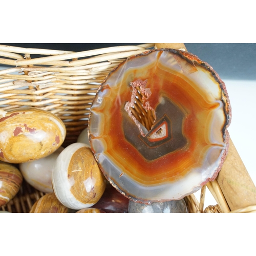 68 - Collection of geode slices together with an assortment of carved and polished mixed stone eggs