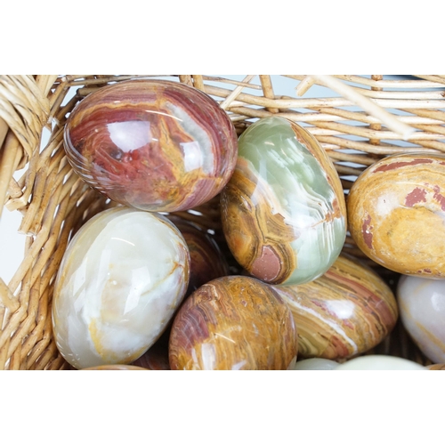 68 - Collection of geode slices together with an assortment of carved and polished mixed stone eggs