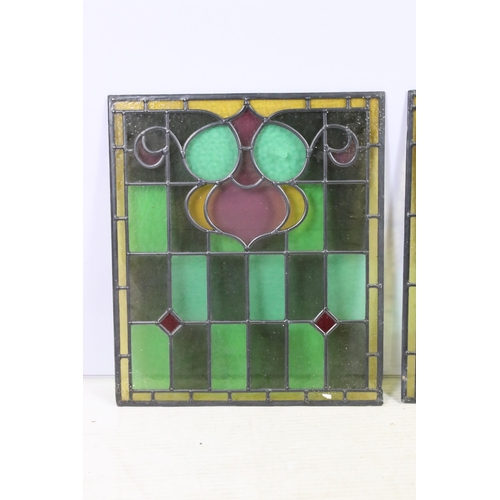 70 - Pair of stained glass window panel panes, approx. W 54.5cm, H 62cm