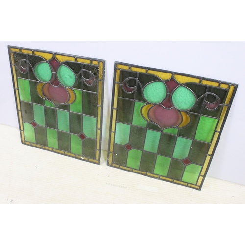 70 - Pair of stained glass window panel panes, approx. W 54.5cm, H 62cm