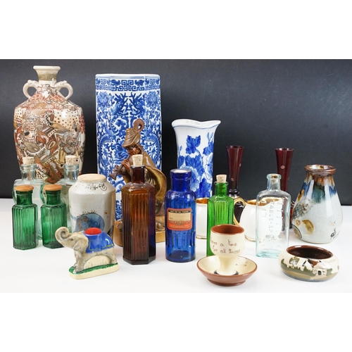 80 - Mixed selection of ceramics and glass to include Chinese dragon hexagonal vase with character markin... 