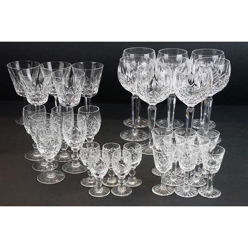 81 - Waterford crystal eight Lismore hock wine glasses together with five wine glasses and a selection of... 