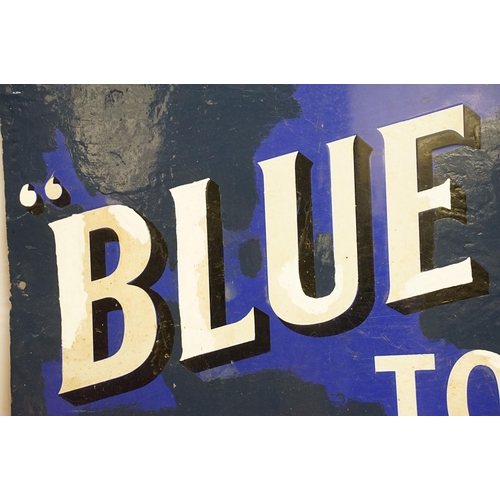 95 - Large enamel vintage advertising sign for Blue Bell tobacco ' Smoke and enjoy, cool and mellow', H 5... 