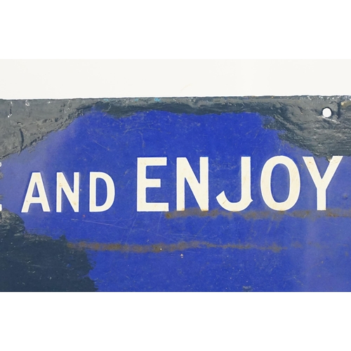 95 - Large enamel vintage advertising sign for Blue Bell tobacco ' Smoke and enjoy, cool and mellow', H 5... 